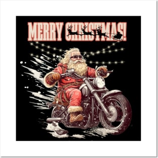 Santa Celebrate Christmas With Motorcycle Posters and Art